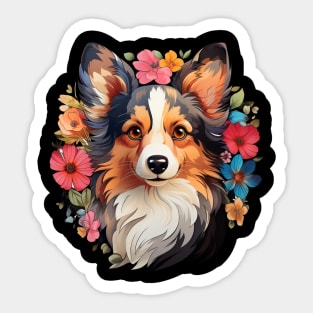 Papillon  Dog Vintage Floral Sticker